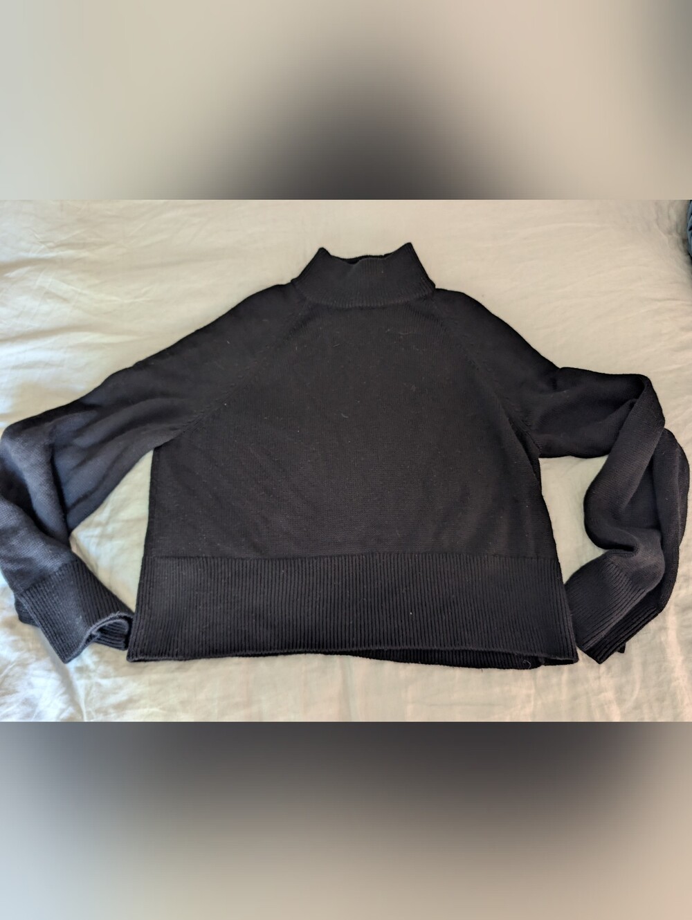 Quince Black 100% Australian Merino Wool Cropped Mock Neck Sweater NWOT Size L
